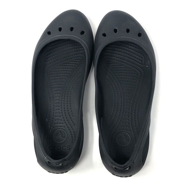 Crocs Kadee Ballet Flats Women's Size 10 Black Slip On Comfort Shoes Cut Outs - Picture 1 of 10